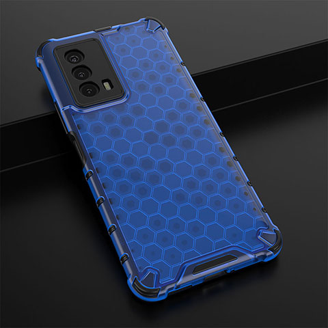 Coque Rebord Contour Silicone et Vitre Transparente Housse Etui 360 Degres AM1 pour Vivo iQOO Z5 5G Bleu