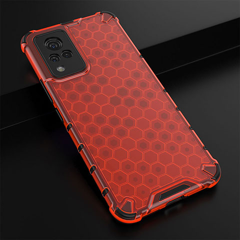 Coque Rebord Contour Silicone et Vitre Transparente Housse Etui 360 Degres AM1 pour Vivo V21 5G Rouge