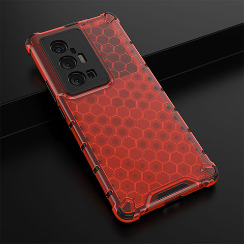 Coque Rebord Contour Silicone et Vitre Transparente Housse Etui 360 Degres AM1 pour Vivo X70 Pro+ Plus 5G Rouge