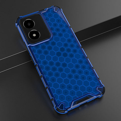 Coque Rebord Contour Silicone et Vitre Transparente Housse Etui 360 Degres AM1 pour Vivo Y02S Bleu