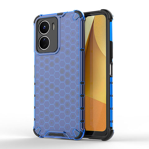 Coque Rebord Contour Silicone et Vitre Transparente Housse Etui 360 Degres AM1 pour Vivo Y16 Bleu