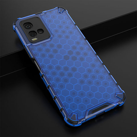 Coque Rebord Contour Silicone et Vitre Transparente Housse Etui 360 Degres AM1 pour Vivo Y21t Bleu