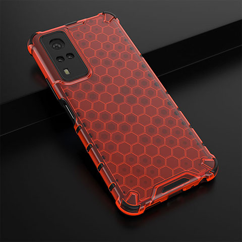 Coque Rebord Contour Silicone et Vitre Transparente Housse Etui 360 Degres AM1 pour Vivo Y31 (2021) Rouge