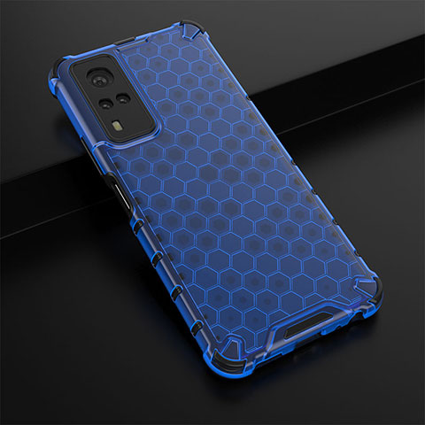 Coque Rebord Contour Silicone et Vitre Transparente Housse Etui 360 Degres AM1 pour Vivo Y51A Bleu