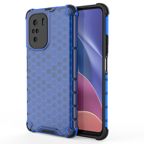 Coque Rebord Contour Silicone et Vitre Transparente Housse Etui 360 Degres AM1 pour Xiaomi Poco F3 5G Bleu