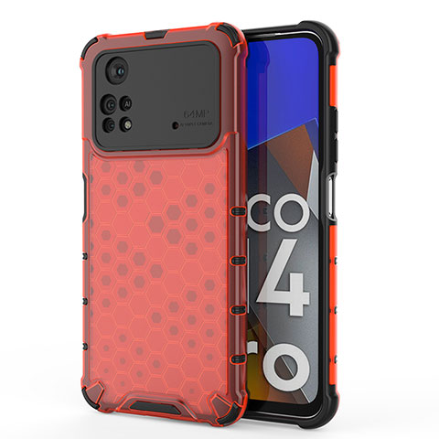 Coque Rebord Contour Silicone et Vitre Transparente Housse Etui 360 Degres AM1 pour Xiaomi Poco M4 Pro 4G Rouge