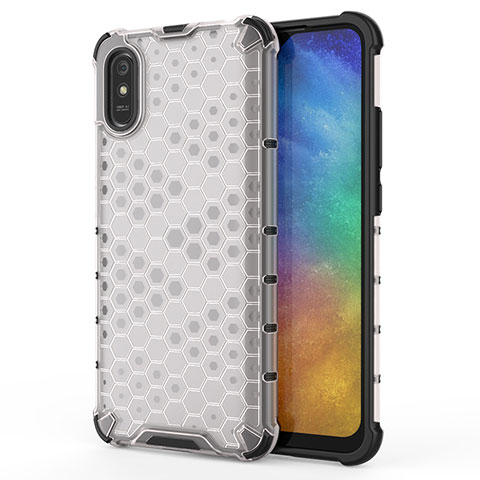 Coque Rebord Contour Silicone et Vitre Transparente Housse Etui 360 Degres AM1 pour Xiaomi Redmi 9A Blanc