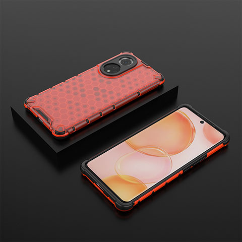 Coque Rebord Contour Silicone et Vitre Transparente Housse Etui 360 Degres AM2 pour Huawei Honor 50 5G Rouge