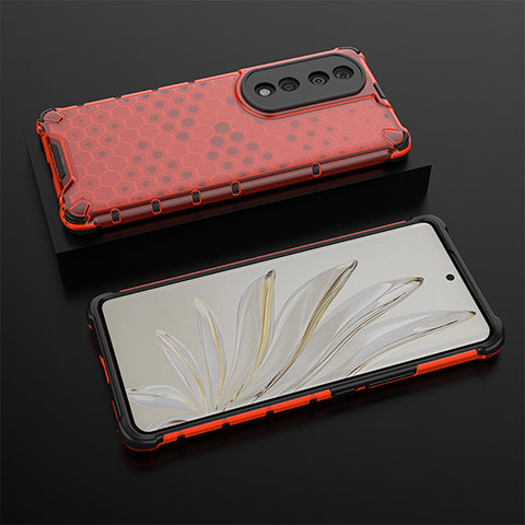 Coque Rebord Contour Silicone et Vitre Transparente Housse Etui 360 Degres AM2 pour Huawei Honor 70 Pro 5G Rouge