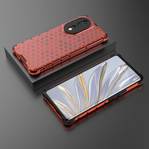 Coque Rebord Contour Silicone et Vitre Transparente Housse Etui 360 Degres AM2 pour Huawei Honor 80 5G Rouge