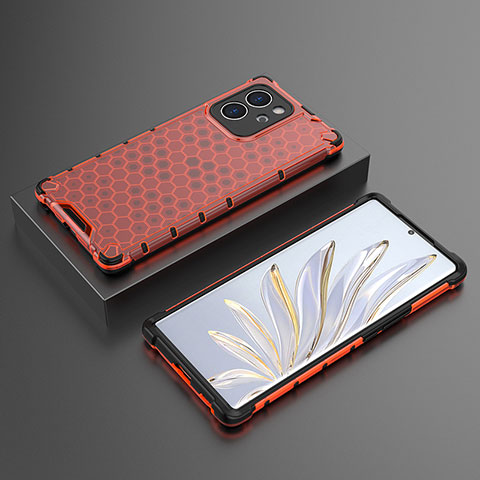 Coque Rebord Contour Silicone et Vitre Transparente Housse Etui 360 Degres AM2 pour Huawei Honor 80 SE 5G Rouge