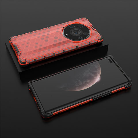 Coque Rebord Contour Silicone et Vitre Transparente Housse Etui 360 Degres AM2 pour Huawei Honor Magic3 Pro+ Plus 5G Rouge