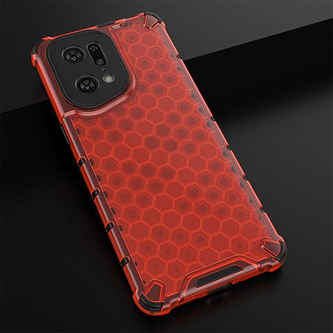 Coque Rebord Contour Silicone et Vitre Transparente Housse Etui 360 Degres AM2 pour Oppo Find X5 Pro 5G Rouge