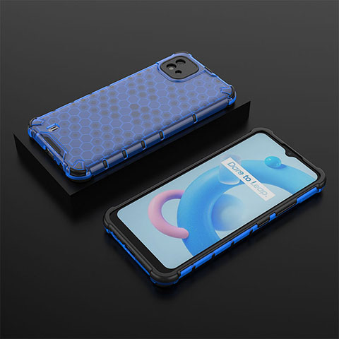 Coque Rebord Contour Silicone et Vitre Transparente Housse Etui 360 Degres AM2 pour Realme C20A Bleu