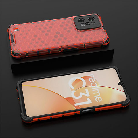 Coque Rebord Contour Silicone et Vitre Transparente Housse Etui 360 Degres AM2 pour Realme C31 Rouge