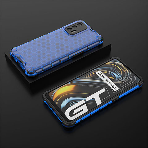 Coque Rebord Contour Silicone et Vitre Transparente Housse Etui 360 Degres AM2 pour Realme GT Master 5G Bleu