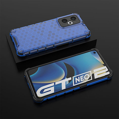 Coque Rebord Contour Silicone et Vitre Transparente Housse Etui 360 Degres AM2 pour Realme GT2 5G Bleu