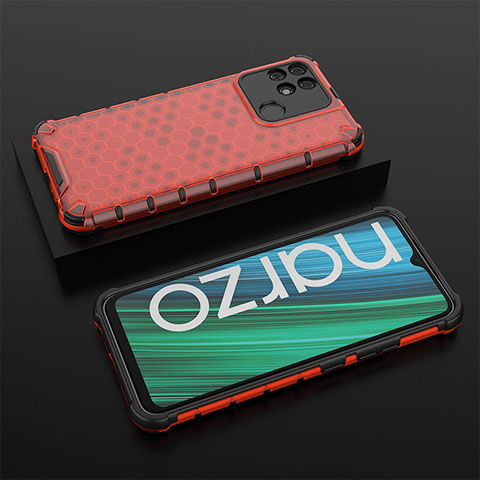 Coque Rebord Contour Silicone et Vitre Transparente Housse Etui 360 Degres AM2 pour Realme Narzo 50A Rouge