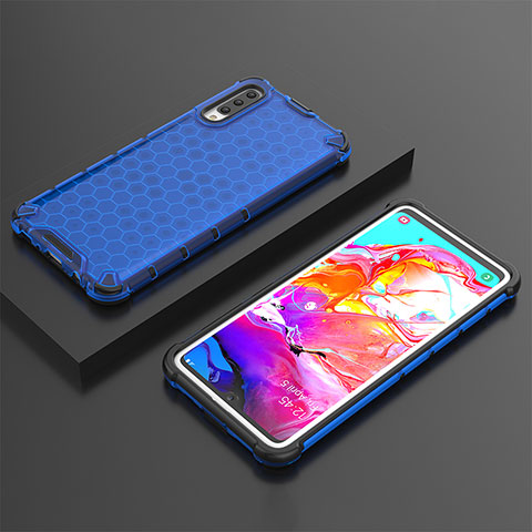 Coque Rebord Contour Silicone et Vitre Transparente Housse Etui 360 Degres AM2 pour Samsung Galaxy A70 Bleu