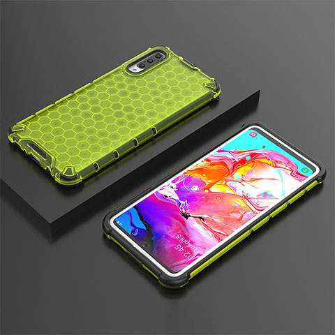 Coque Rebord Contour Silicone et Vitre Transparente Housse Etui 360 Degres AM2 pour Samsung Galaxy A70 Vert