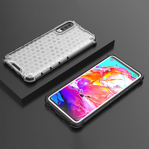 Coque Rebord Contour Silicone et Vitre Transparente Housse Etui 360 Degres AM2 pour Samsung Galaxy A70S Blanc