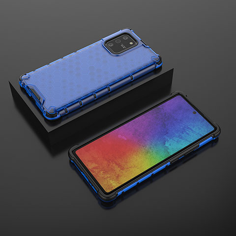 Coque Rebord Contour Silicone et Vitre Transparente Housse Etui 360 Degres AM2 pour Samsung Galaxy A91 Bleu