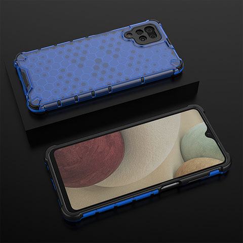 Coque Rebord Contour Silicone et Vitre Transparente Housse Etui 360 Degres AM2 pour Samsung Galaxy F12 Bleu