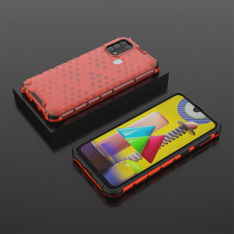 Coque Rebord Contour Silicone et Vitre Transparente Housse Etui 360 Degres AM2 pour Samsung Galaxy M21s Rouge