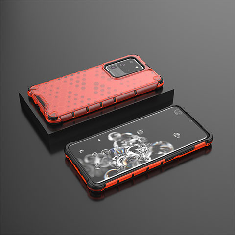 Coque Rebord Contour Silicone et Vitre Transparente Housse Etui 360 Degres AM2 pour Samsung Galaxy S20 Ultra 5G Rouge