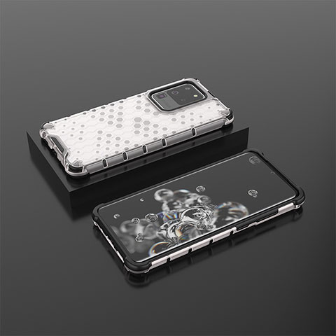 Coque Rebord Contour Silicone et Vitre Transparente Housse Etui 360 Degres AM2 pour Samsung Galaxy S20 Ultra Blanc