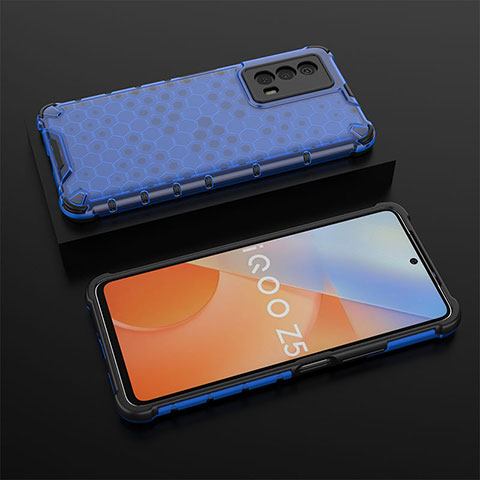 Coque Rebord Contour Silicone et Vitre Transparente Housse Etui 360 Degres AM2 pour Vivo iQOO Z5 5G Bleu