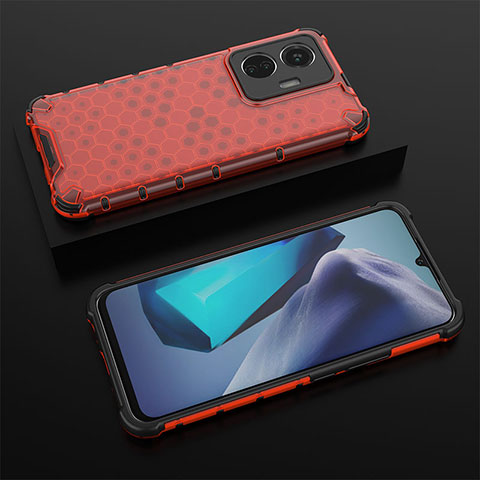 Coque Rebord Contour Silicone et Vitre Transparente Housse Etui 360 Degres AM2 pour Vivo T1 4G Rouge