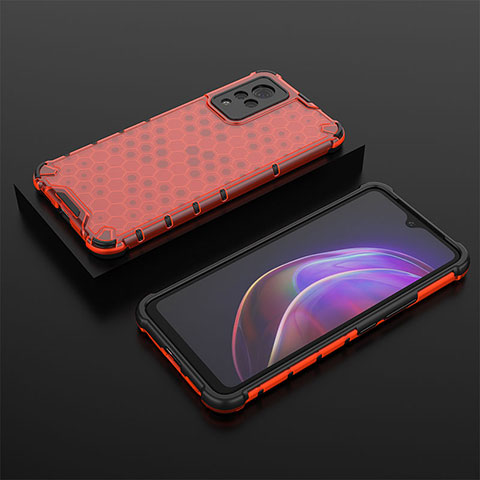 Coque Rebord Contour Silicone et Vitre Transparente Housse Etui 360 Degres AM2 pour Vivo V21 5G Rouge