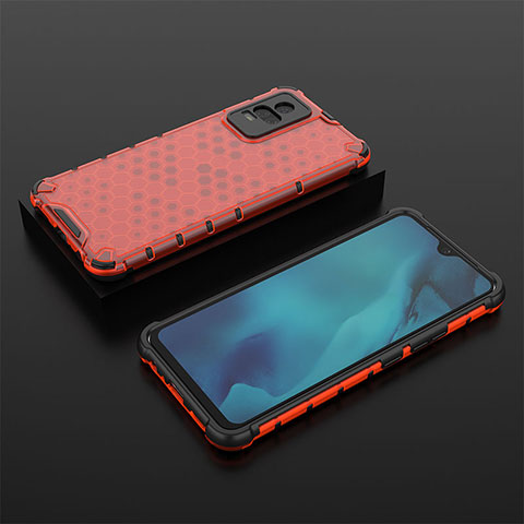 Coque Rebord Contour Silicone et Vitre Transparente Housse Etui 360 Degres AM2 pour Vivo V21e 4G Rouge