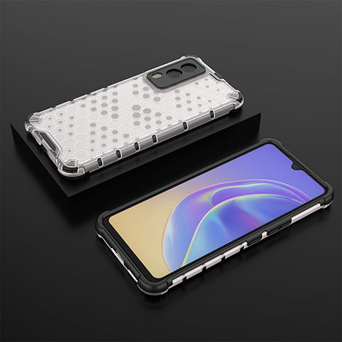 Coque Rebord Contour Silicone et Vitre Transparente Housse Etui 360 Degres AM2 pour Vivo V21e 5G Blanc