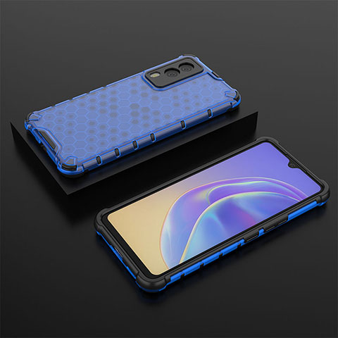 Coque Rebord Contour Silicone et Vitre Transparente Housse Etui 360 Degres AM2 pour Vivo V21e 5G Bleu