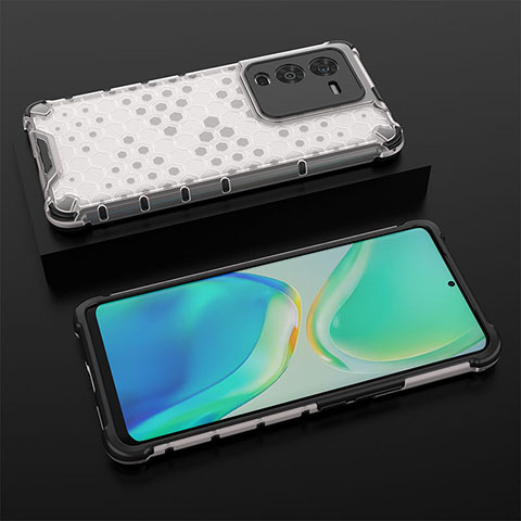 Coque Rebord Contour Silicone et Vitre Transparente Housse Etui 360 Degres AM2 pour Vivo V25 Pro 5G Blanc