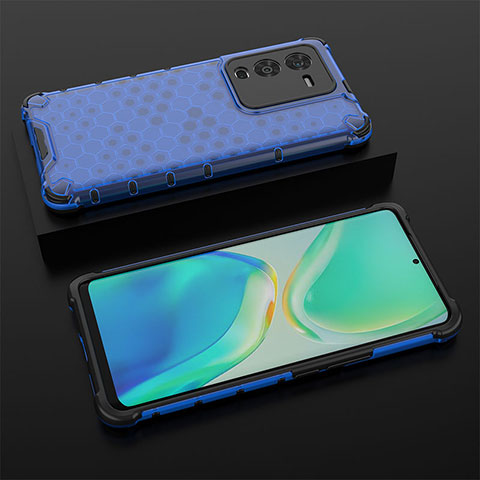 Coque Rebord Contour Silicone et Vitre Transparente Housse Etui 360 Degres AM2 pour Vivo V25 Pro 5G Bleu