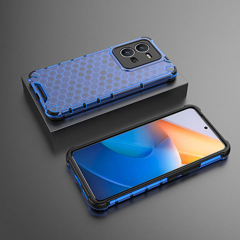 Coque Rebord Contour Silicone et Vitre Transparente Housse Etui 360 Degres AM2 pour Vivo V25e Bleu