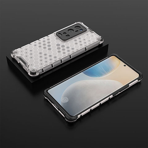 Coque Rebord Contour Silicone et Vitre Transparente Housse Etui 360 Degres AM2 pour Vivo X60 Pro+ Plus 5G Blanc