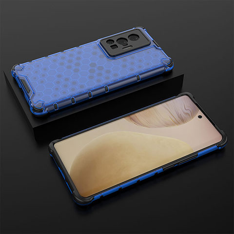 Coque Rebord Contour Silicone et Vitre Transparente Housse Etui 360 Degres AM2 pour Vivo X70 Pro 5G Bleu