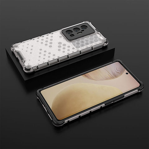 Coque Rebord Contour Silicone et Vitre Transparente Housse Etui 360 Degres AM2 pour Vivo X70 Pro+ Plus 5G Blanc