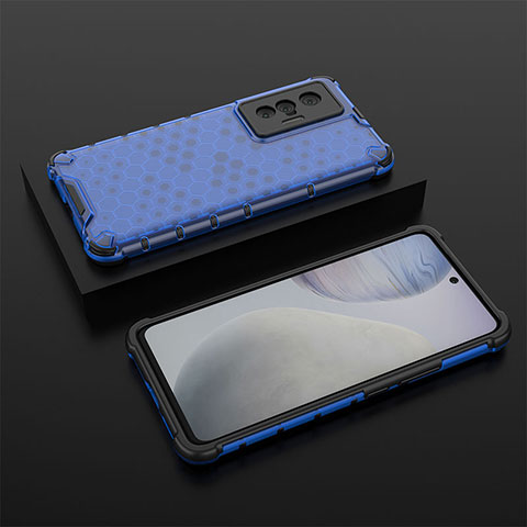 Coque Rebord Contour Silicone et Vitre Transparente Housse Etui 360 Degres AM2 pour Vivo X70t Bleu