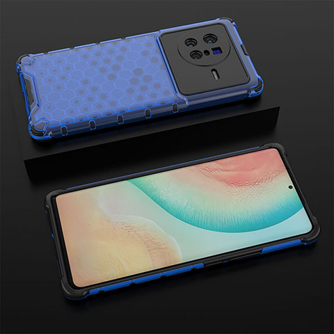 Coque Rebord Contour Silicone et Vitre Transparente Housse Etui 360 Degres AM2 pour Vivo X80 5G Bleu