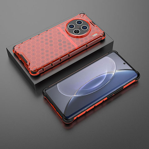 Coque Rebord Contour Silicone et Vitre Transparente Housse Etui 360 Degres AM2 pour Vivo X90 Pro+ Plus 5G Rouge