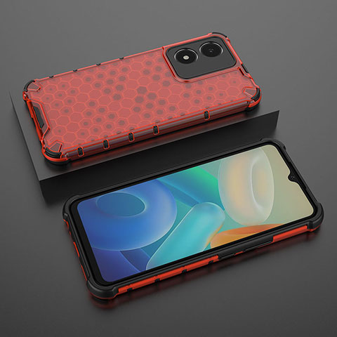 Coque Rebord Contour Silicone et Vitre Transparente Housse Etui 360 Degres AM2 pour Vivo Y02S Rouge