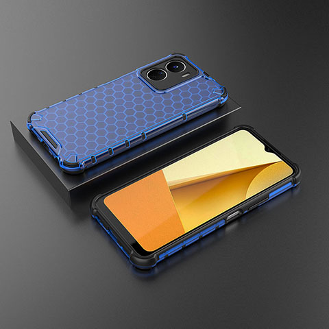 Coque Rebord Contour Silicone et Vitre Transparente Housse Etui 360 Degres AM2 pour Vivo Y16 Bleu