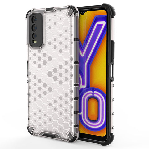 Coque Rebord Contour Silicone et Vitre Transparente Housse Etui 360 Degres AM2 pour Vivo Y20s Blanc