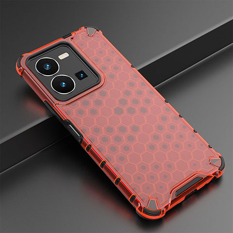 Coque Rebord Contour Silicone et Vitre Transparente Housse Etui 360 Degres AM2 pour Vivo Y35 4G Rouge