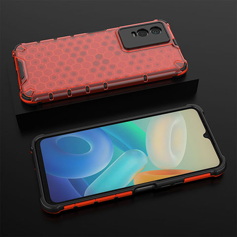 Coque Rebord Contour Silicone et Vitre Transparente Housse Etui 360 Degres AM2 pour Vivo Y76s 5G Rouge